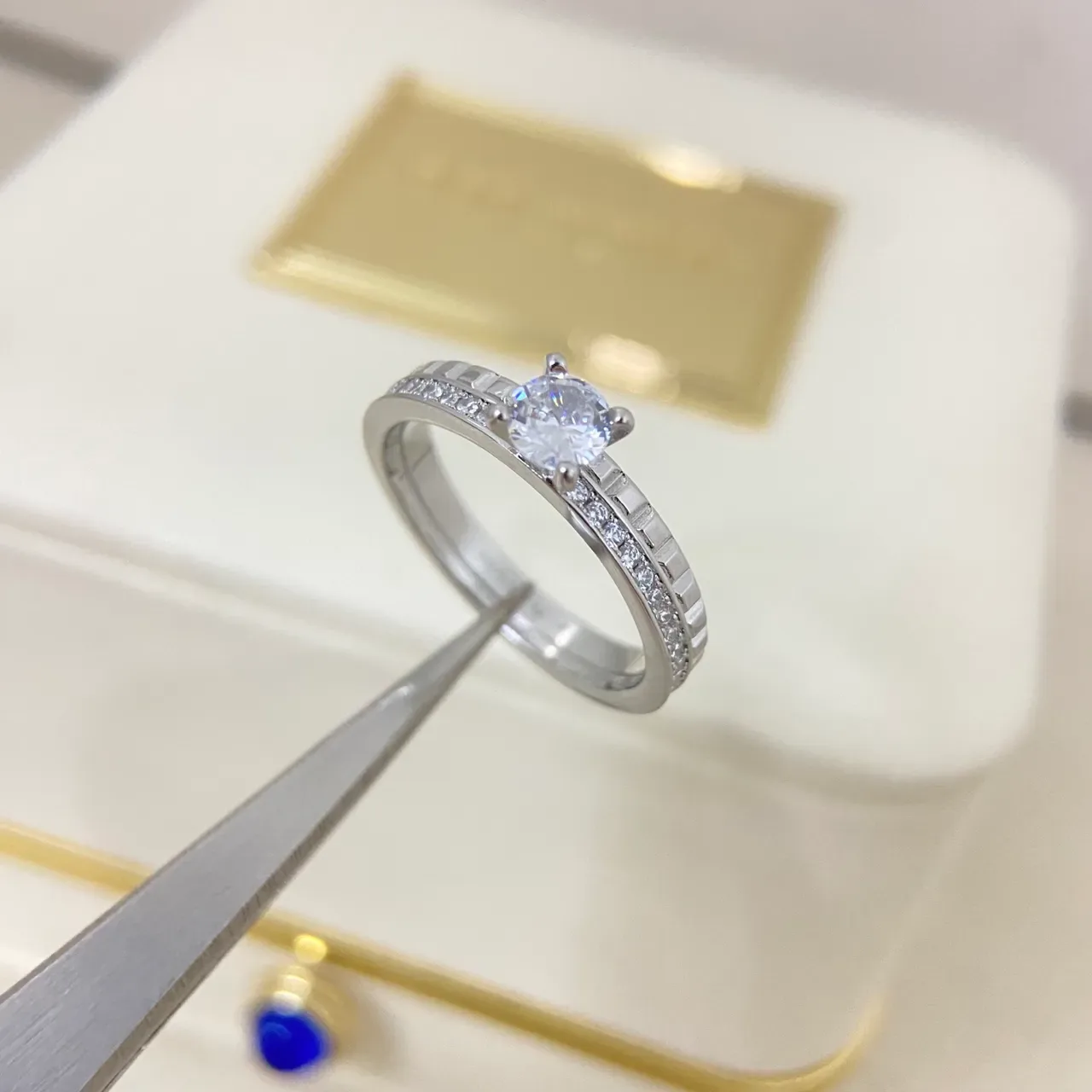 Stackable Pavé-Band Round Solitaire Two-Tone Rings 4
