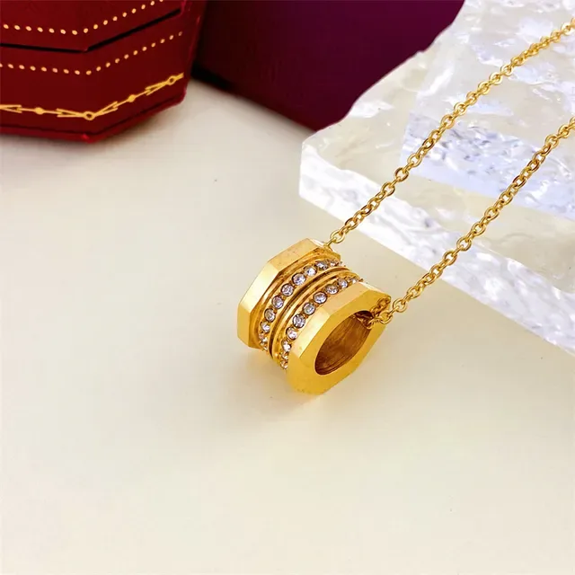 Stacked Hexagonal Pavé Crystal Pendant Necklace 3