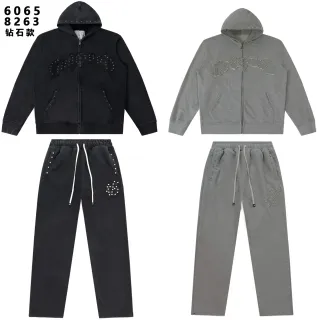 Studded Embroidered Zip-Up Hoodie and Sweatpants Tracksuit