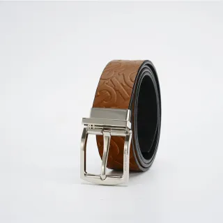 Cinturón de cuero embossado reversible de color tan y negro
