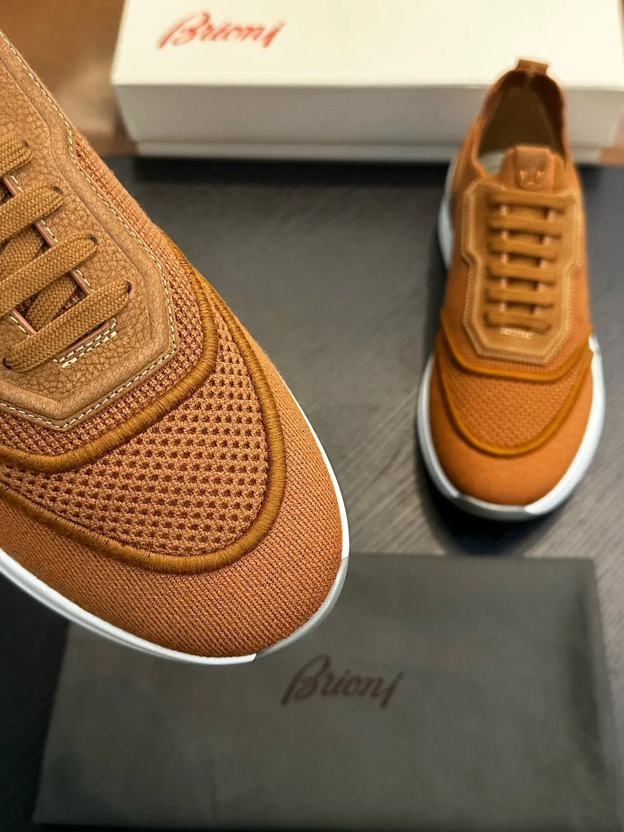 Tan Mesh and Leather-Panel Lifestyle Sneakers 6