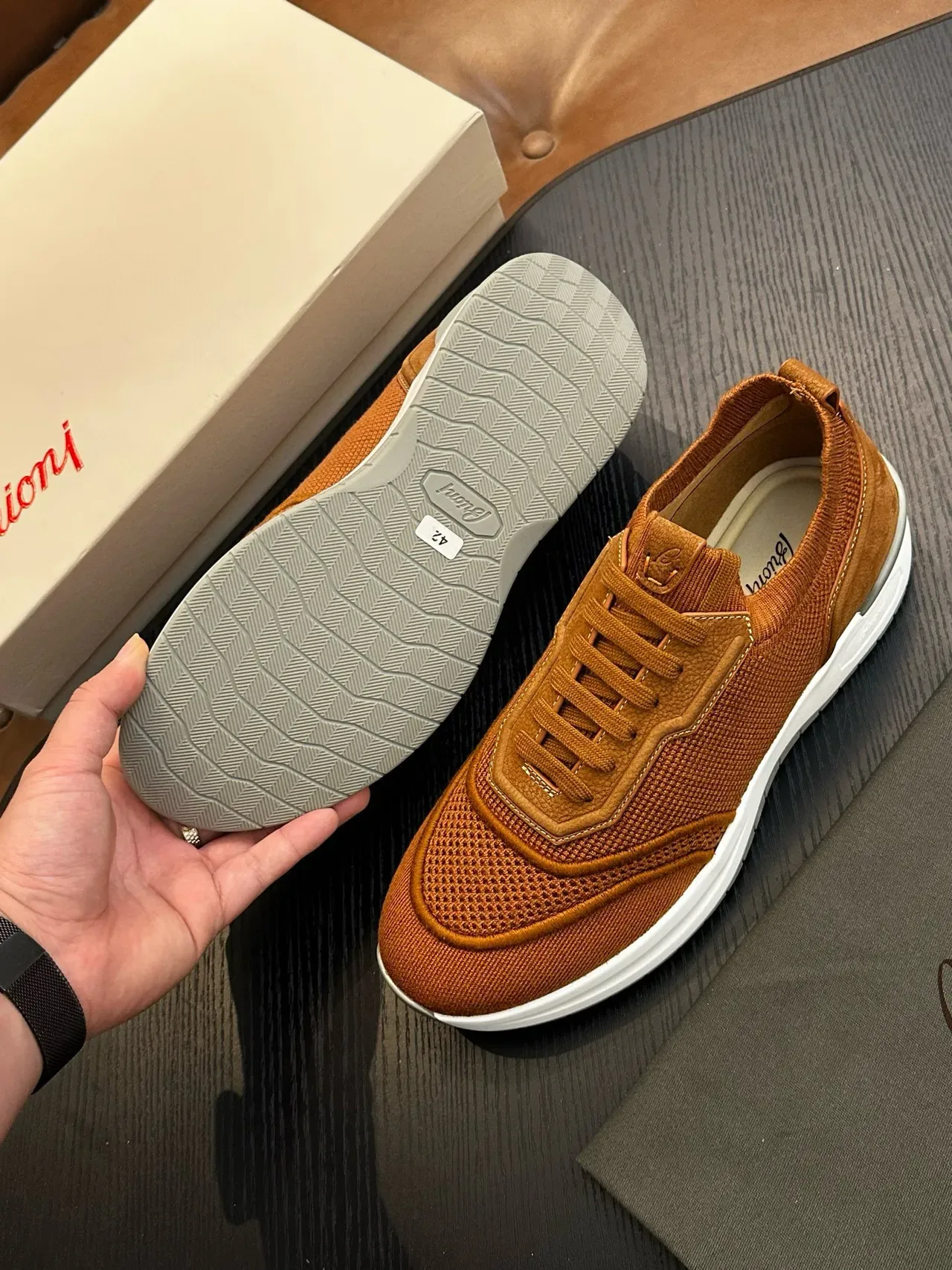 Tan Mesh and Leather-Panel Lifestyle Sneakers 9