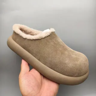 土褐色麂皮羊毛衬里厚底拖鞋