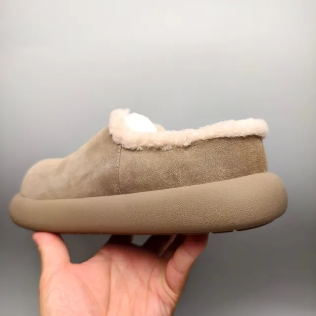 Taupe Suede Shearling-Lined Chunky Sole Slipper 4