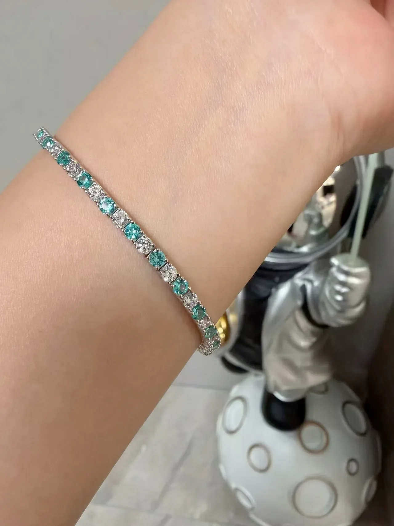 Teal and Clear Gemstone Channel-Set Bangle Bracelets 8