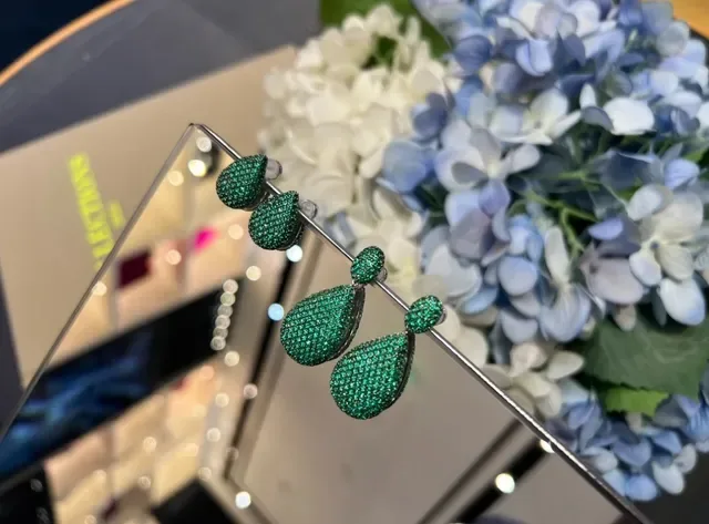 Teardrop Pavé Green Stone Stud Earrings 3