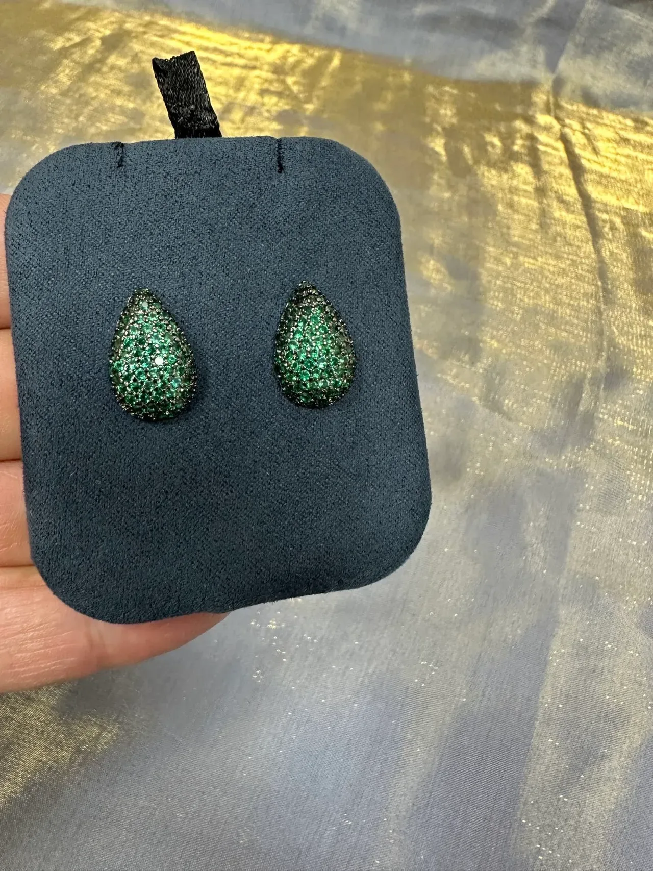 Teardrop Pavé Green Stone Stud Earrings 5