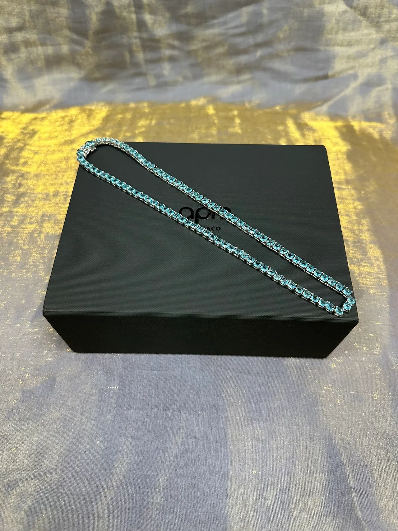 Tennis-Style Square-Cut Light Blue Stone Necklace 7