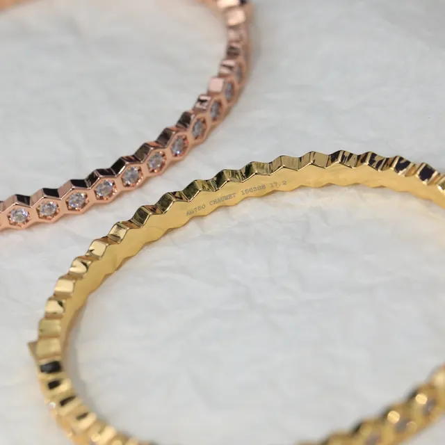 Three-Tone Hexagonal Bezel-Set Bangle Bracelets 4