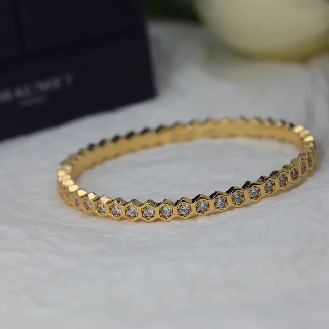 Three-Tone Hexagonal Bezel-Set Bangle Bracelets 7