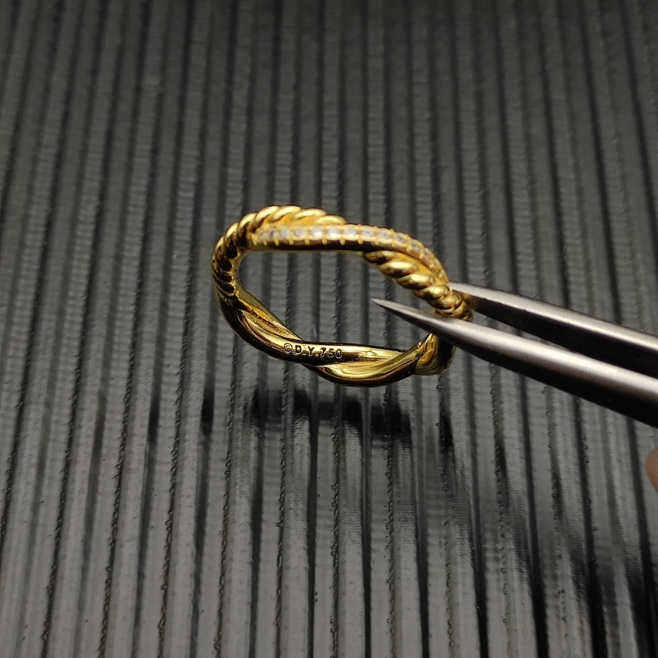 Twisted Rope Pavé Diamond Gold-Tone Ring 5