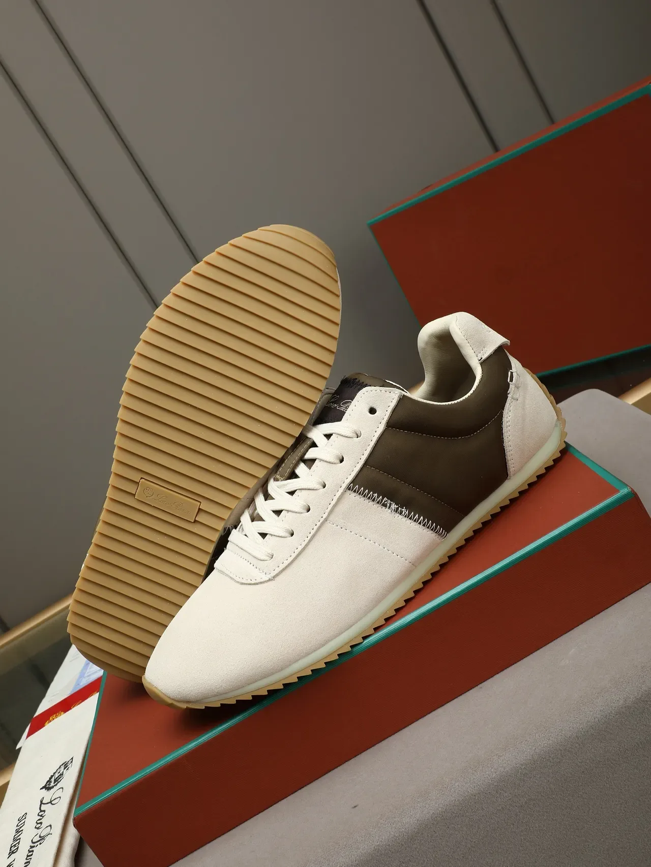 Two-Tone Suede and Textile Retro Runner Sneaker 5