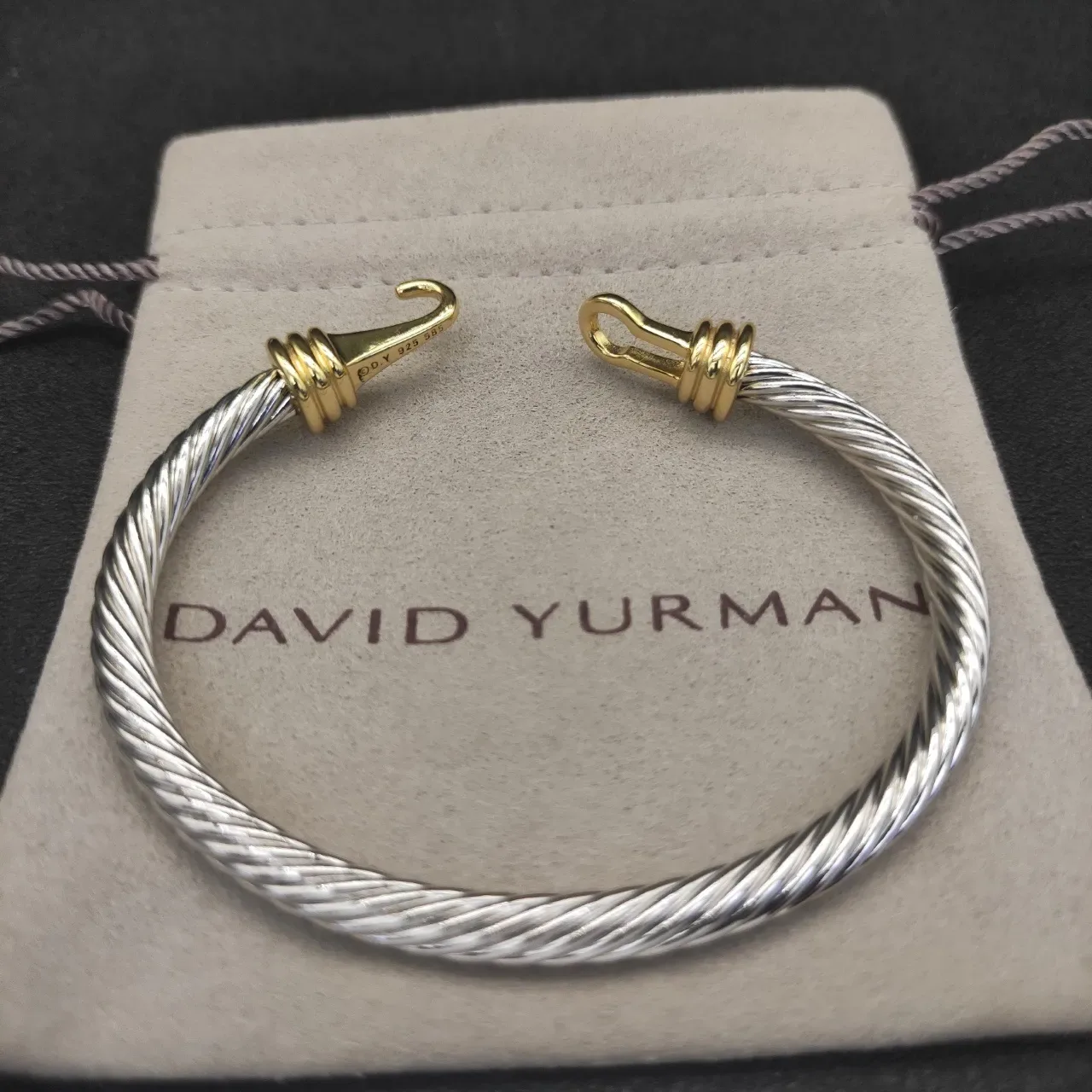 Two-Tone Twisted Cable Hook-and-Eye Bangle Bracelet 4