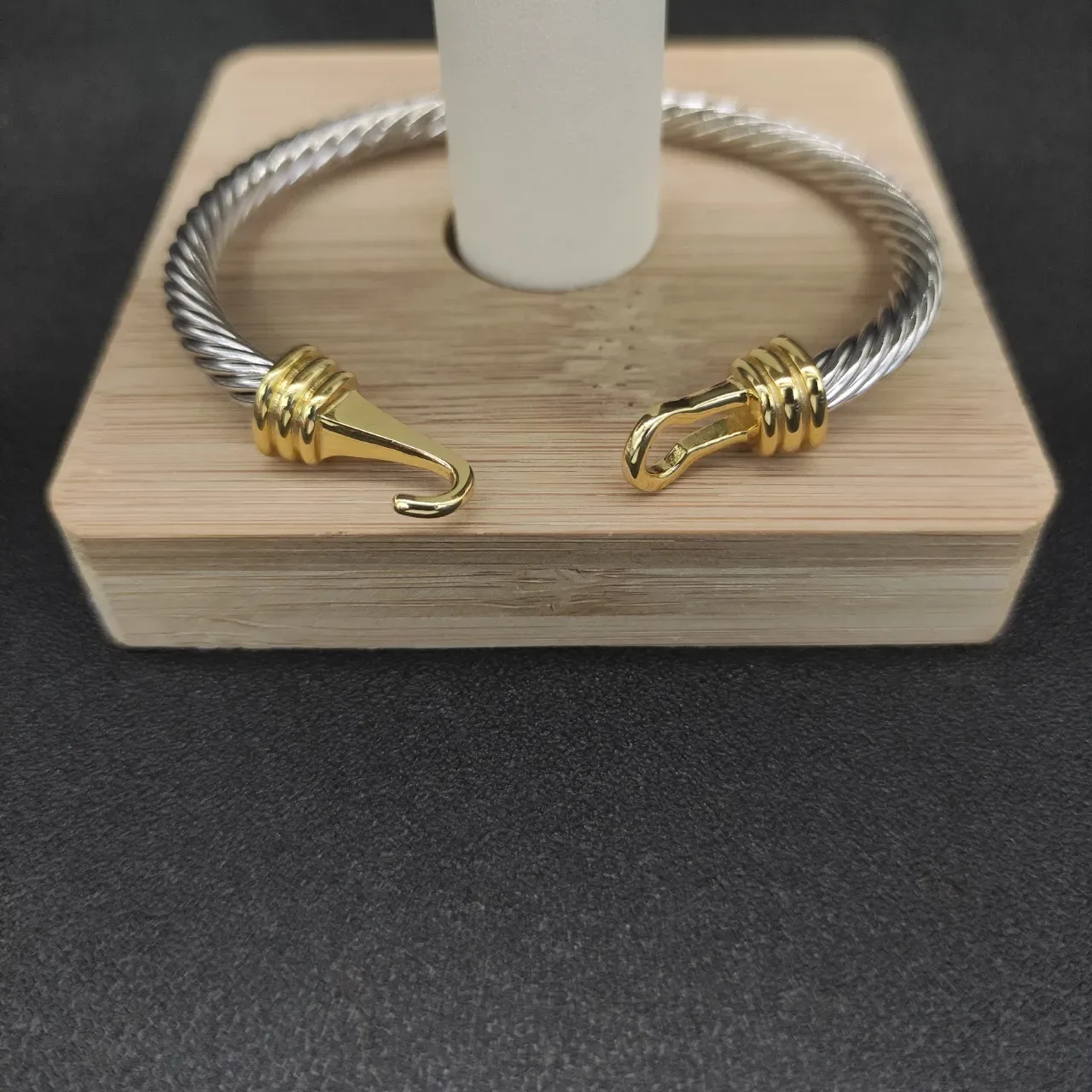 Two-Tone Twisted Cable Hook-and-Eye Bangle Bracelet 6