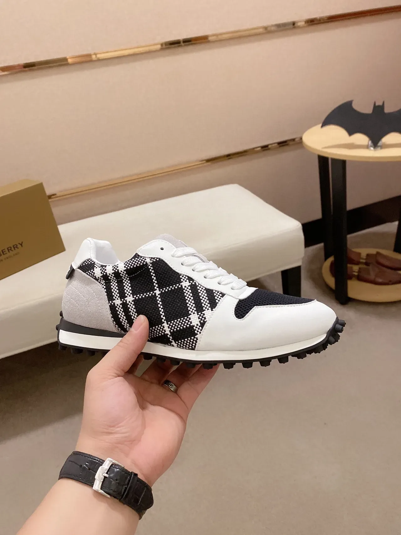 White and Black Checkered Panel Lifestyle Sneaker 7