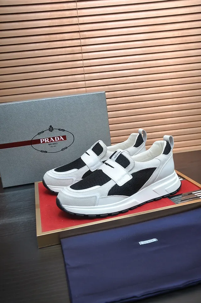 White and Black Laceless Mesh-Suede Chunky Sneaker 4