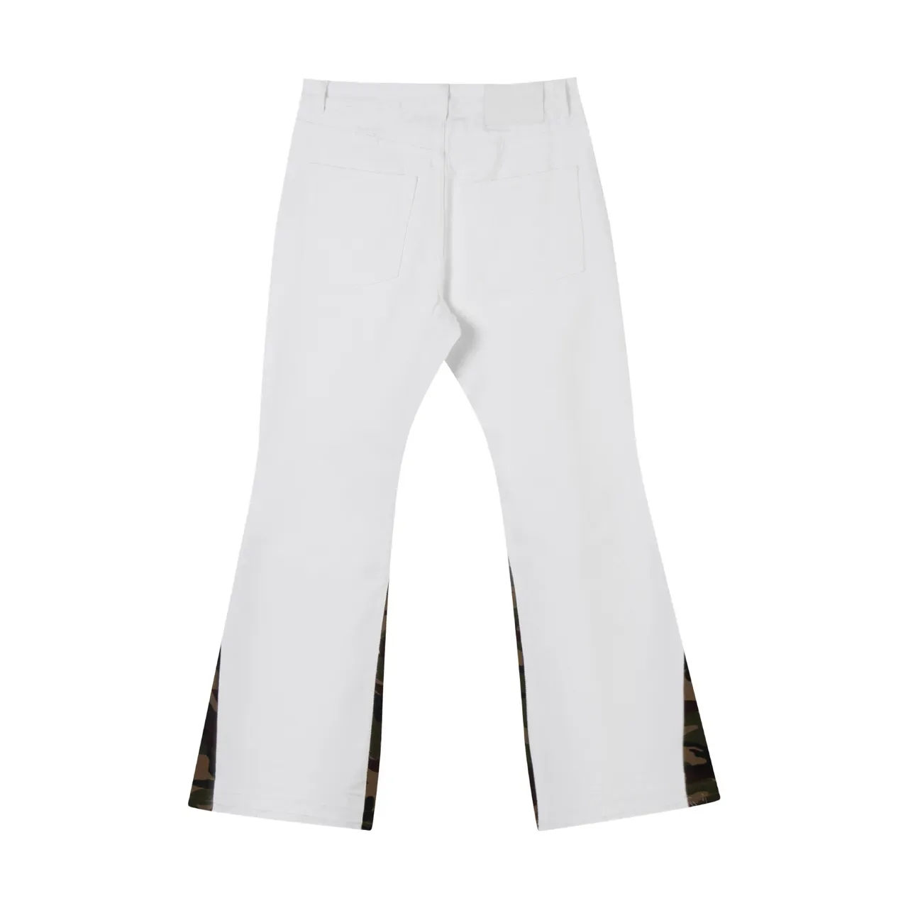 White Army Green Flared Leg Camouflage Side Panels Pants 3