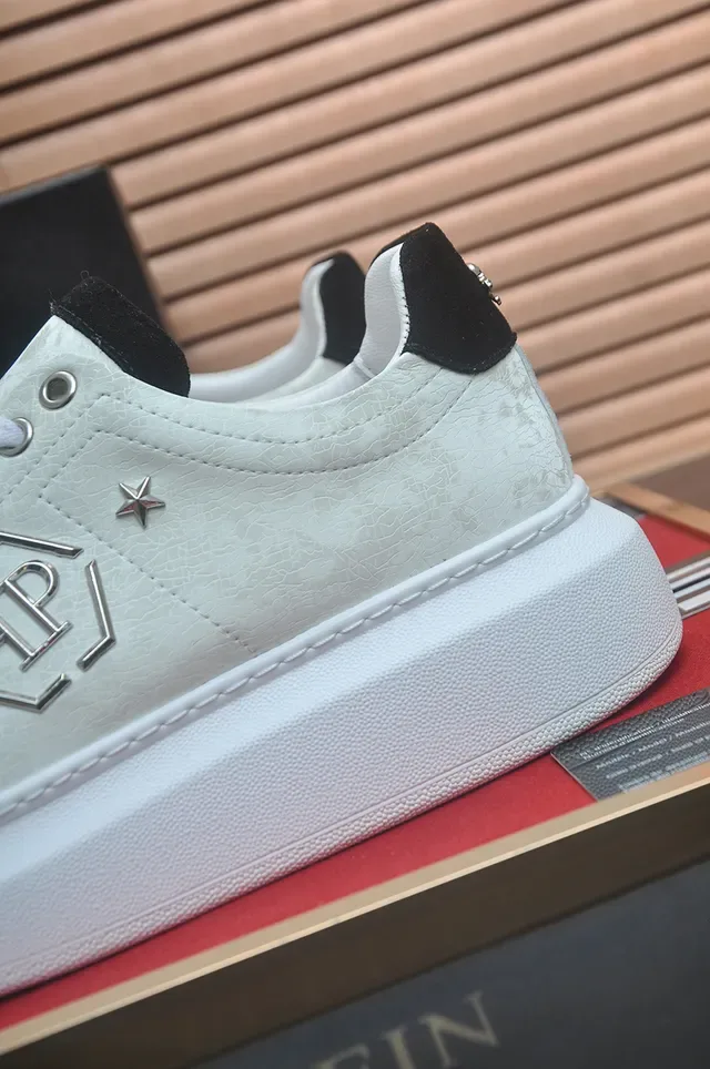 White Black Platform Sole Monogrammed Side Panel Lifestyle Sneakers 2
