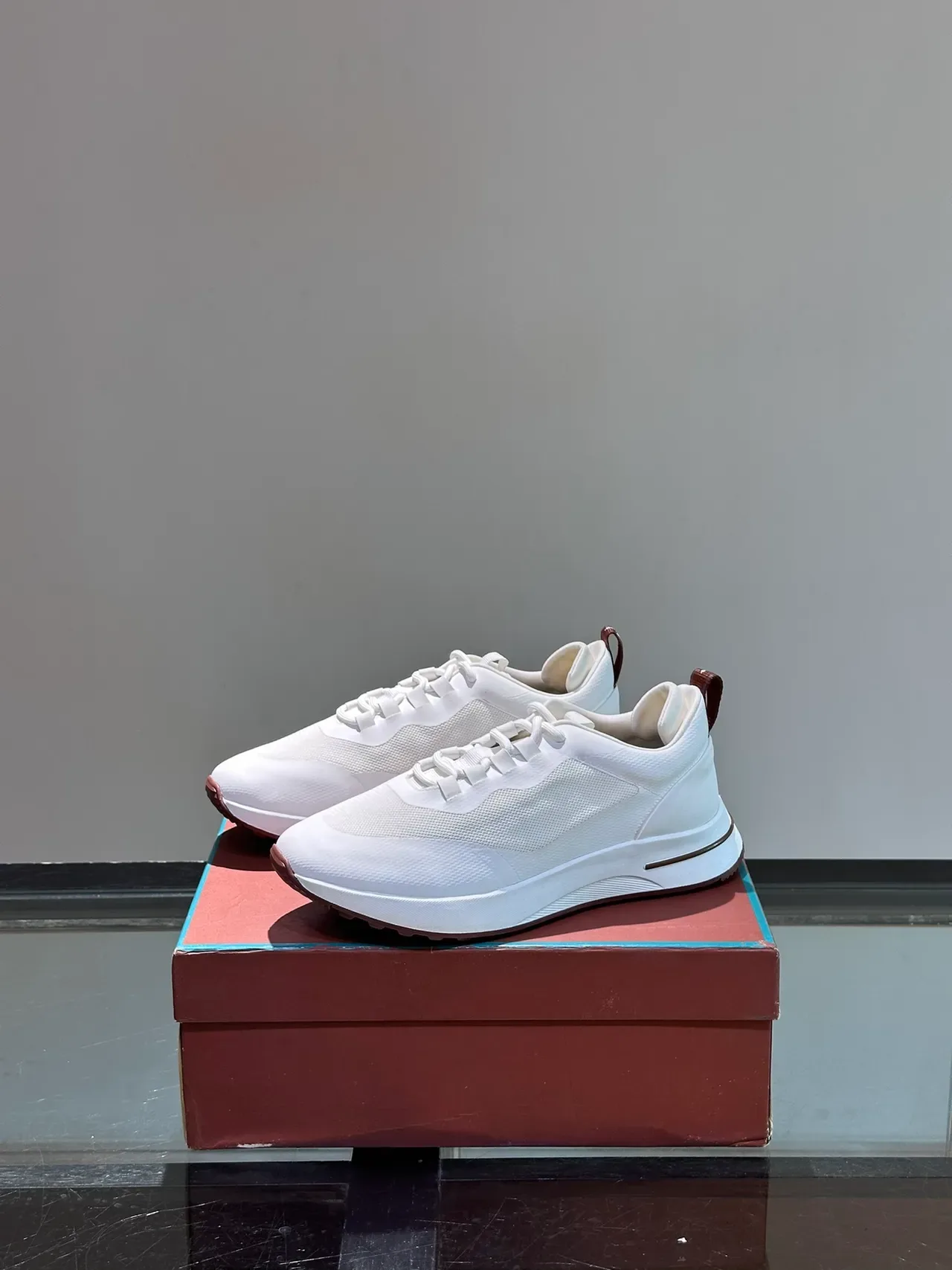White Brown Minimalist Mesh-and-Synthetic Upper Sneakers 4