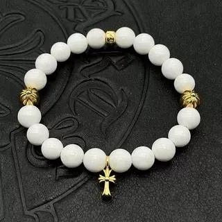 White Gold Beaded Stretch Bracelet