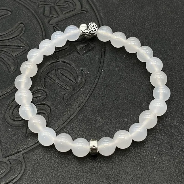 White Gold Beaded Stretch Bracelet 2