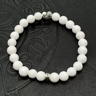 White Gold Beaded Stretch Bracelet 4