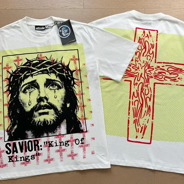 White Graphic Print Religious Motif Oversized T-Shirt 7