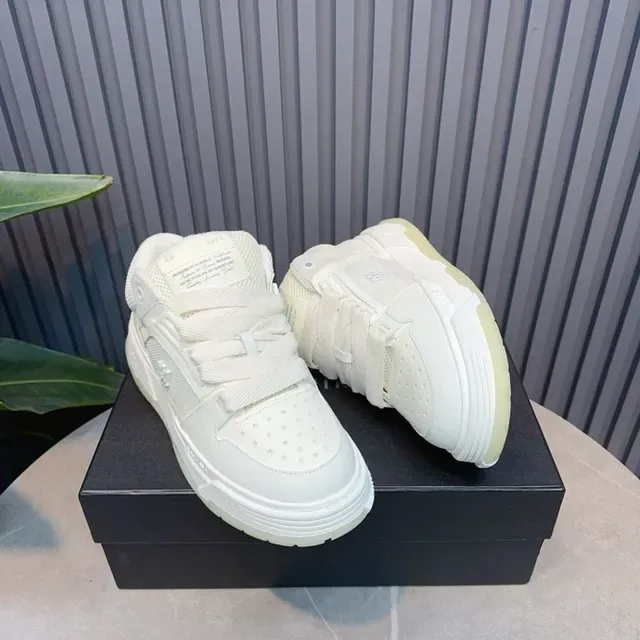 White Low-Top Layered Synthetic-Mesh Upper Sneakers 4