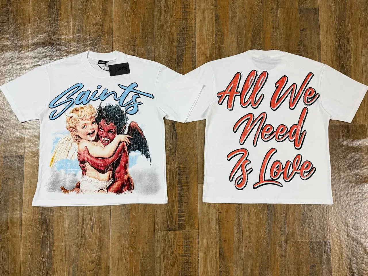 White Red Graphic-Print Crewneck T-Shirt 4