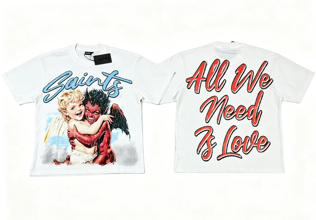 White Red Graphic-Print Crewneck T-Shirt 7