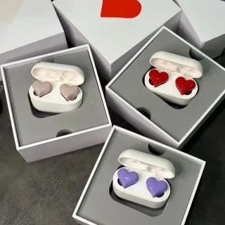 White Red Heart-Shaped Glossy Finish TWS Earbuds