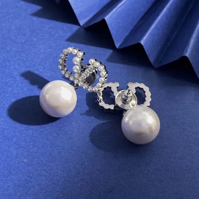 White Silver Pearl Drop Beaded Openwork Frame Earrings 3