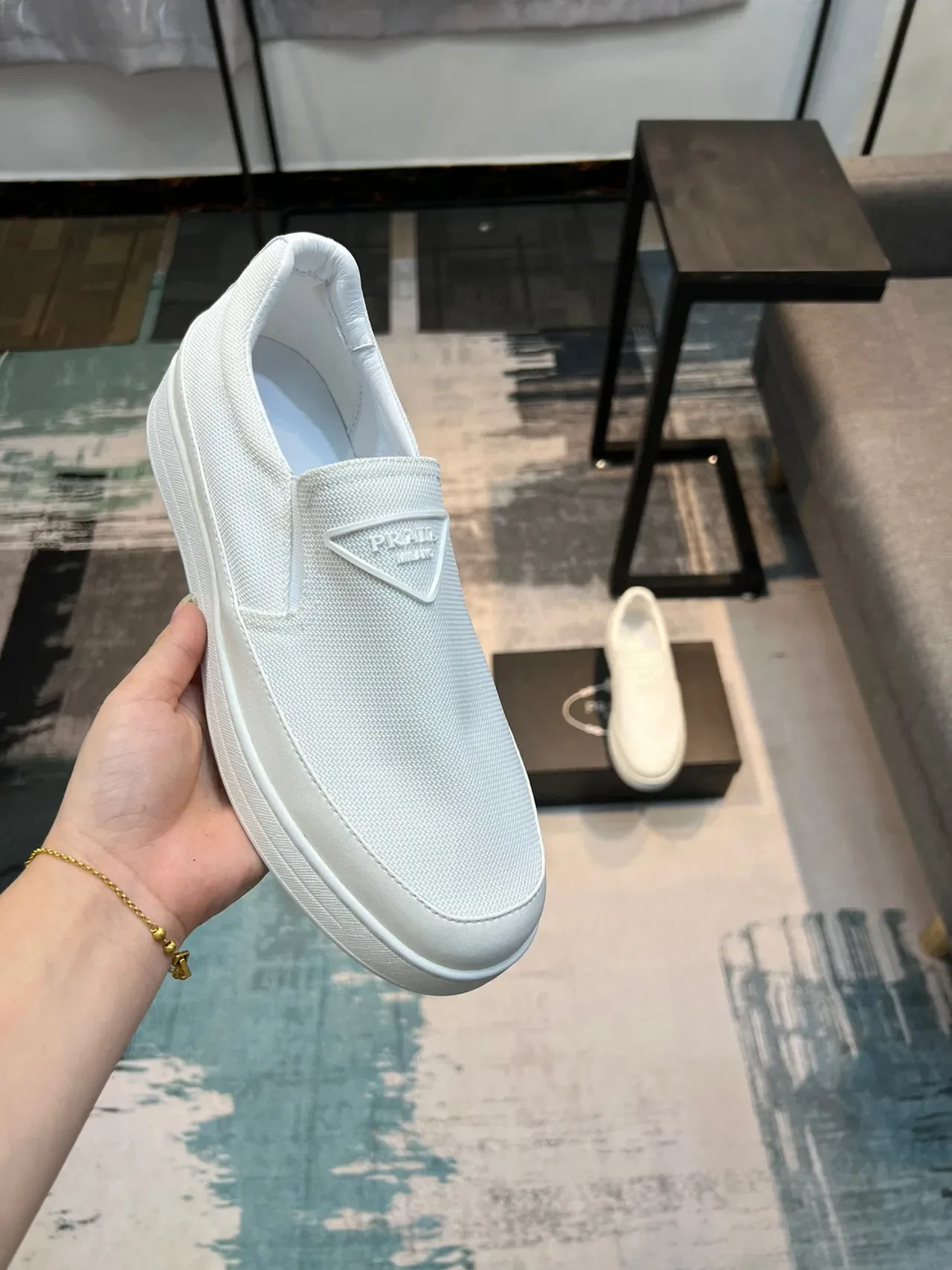 Sapato casual de tecido branco sem cadarço 6