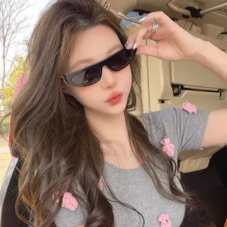 Gentle Monster Black Gray Narrow Cat-Eye Silhouette Slim Acetate Frame Sunglasses