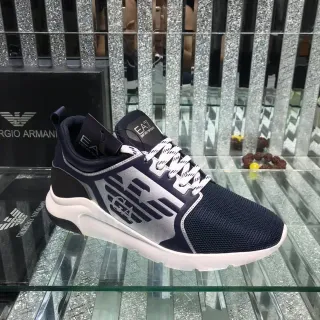 Giorgio Armani Navy Silver Mesh Upper Bold Logo Panel Lifestyle Sneakers