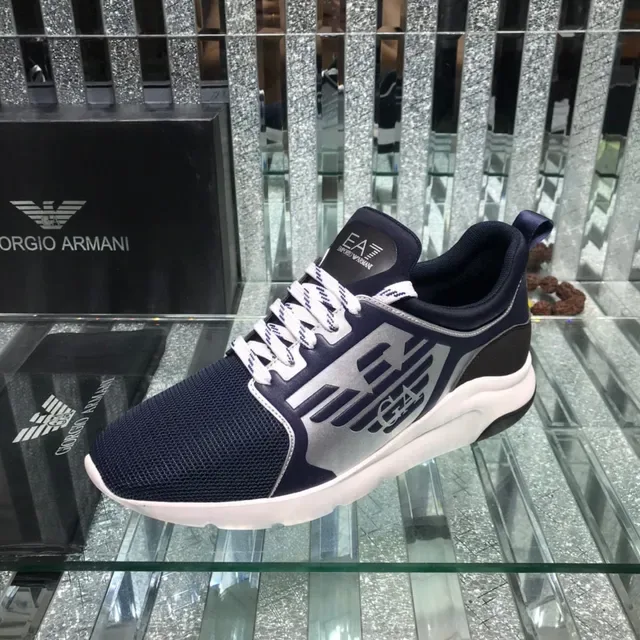 Giorgio Armani Navy Silver Mesh Upper Bold Logo Panel Lifestyle Sneakers 4
