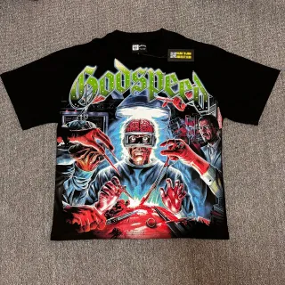 T-shirt Godspeed noir à col rond imprimé graphique