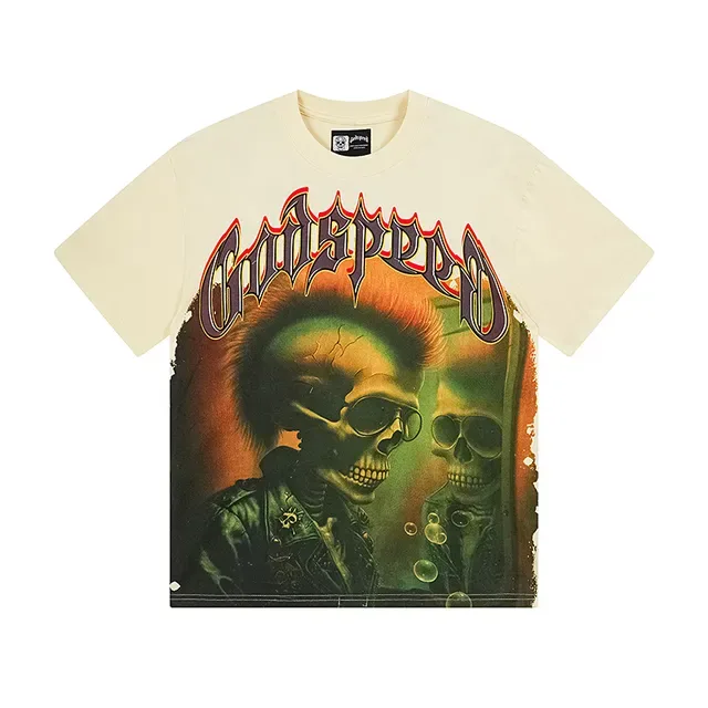 T-shirt Godspeed imprimé graphique double face bord usé 2