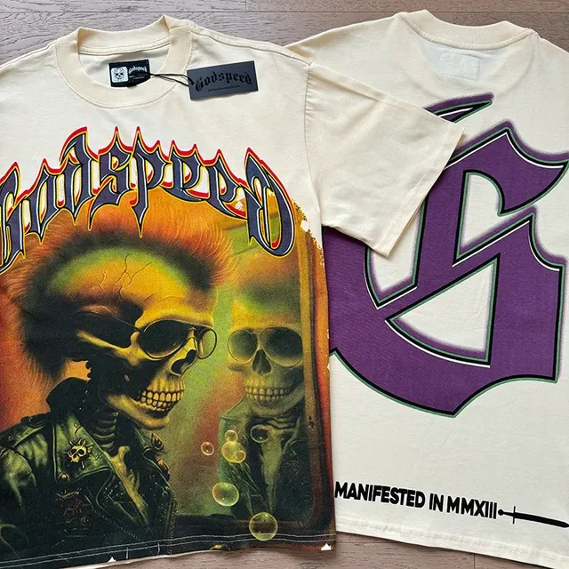 T-shirt Godspeed imprimé graphique double face bord usé 3