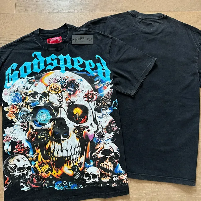 Godspeed Graphic Skull and Floral Print Black T-Shirt 3