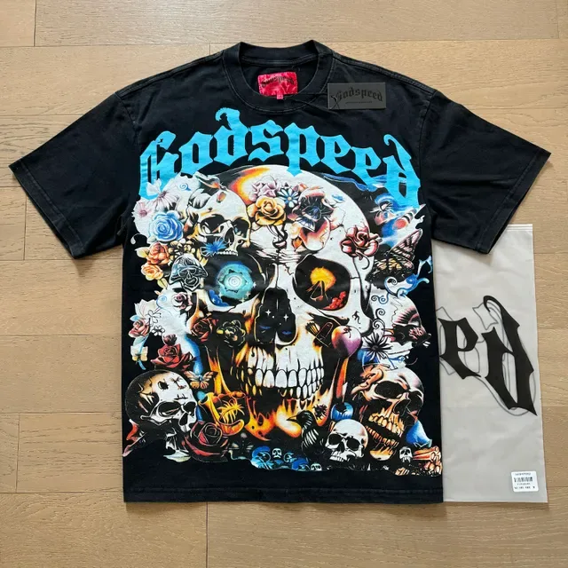 Godspeed Graphic Skull and Floral Print Black T-Shirt 5