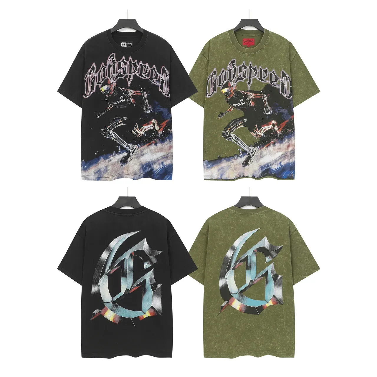 Godspeed Oversized Distressed Olive Green Graphic T-Shirt 2
