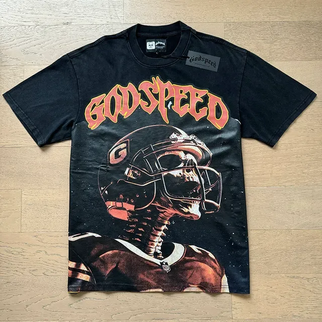 T-shirt noir Godspeed motif casque crâne 5