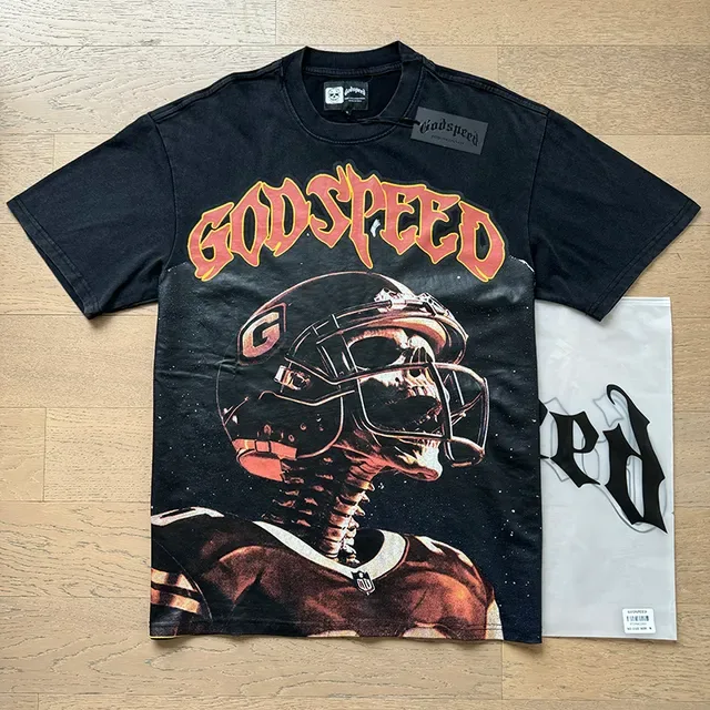 T-shirt noir Godspeed motif casque crâne 6