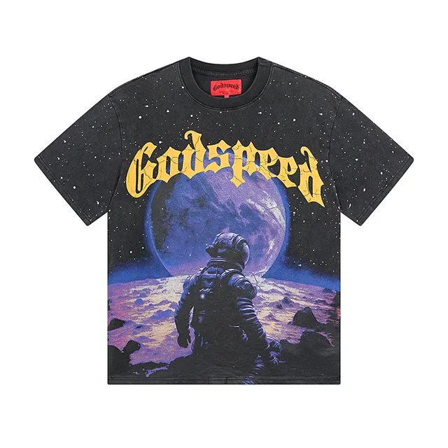 Godspeed Space Astronaut Graphic Print Black T-Shirt 2