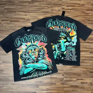 Godspeed World Tour ग्राफिक प्रिंट काली टी-शर्ट