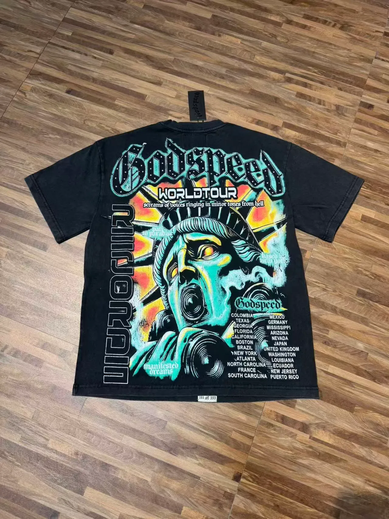 Godspeed World Tour ग्राफिक प्रिंट काली टी-शर्ट 3