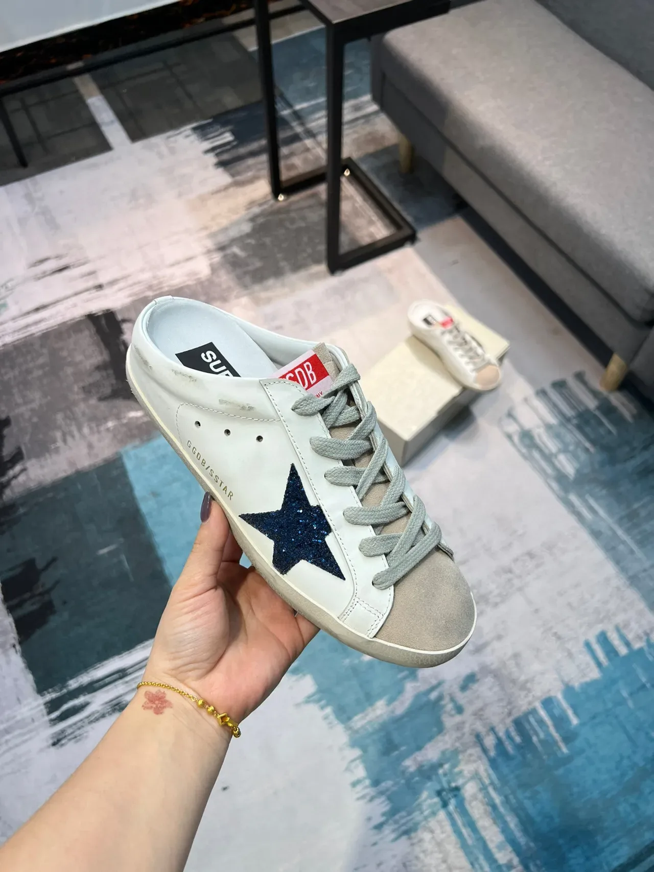 Golden Goose Super-Star Mule ডিস্ট্রেসড সাদা গ্লিটার স্টার লাইফস্টাইল স্নিকার্স 7