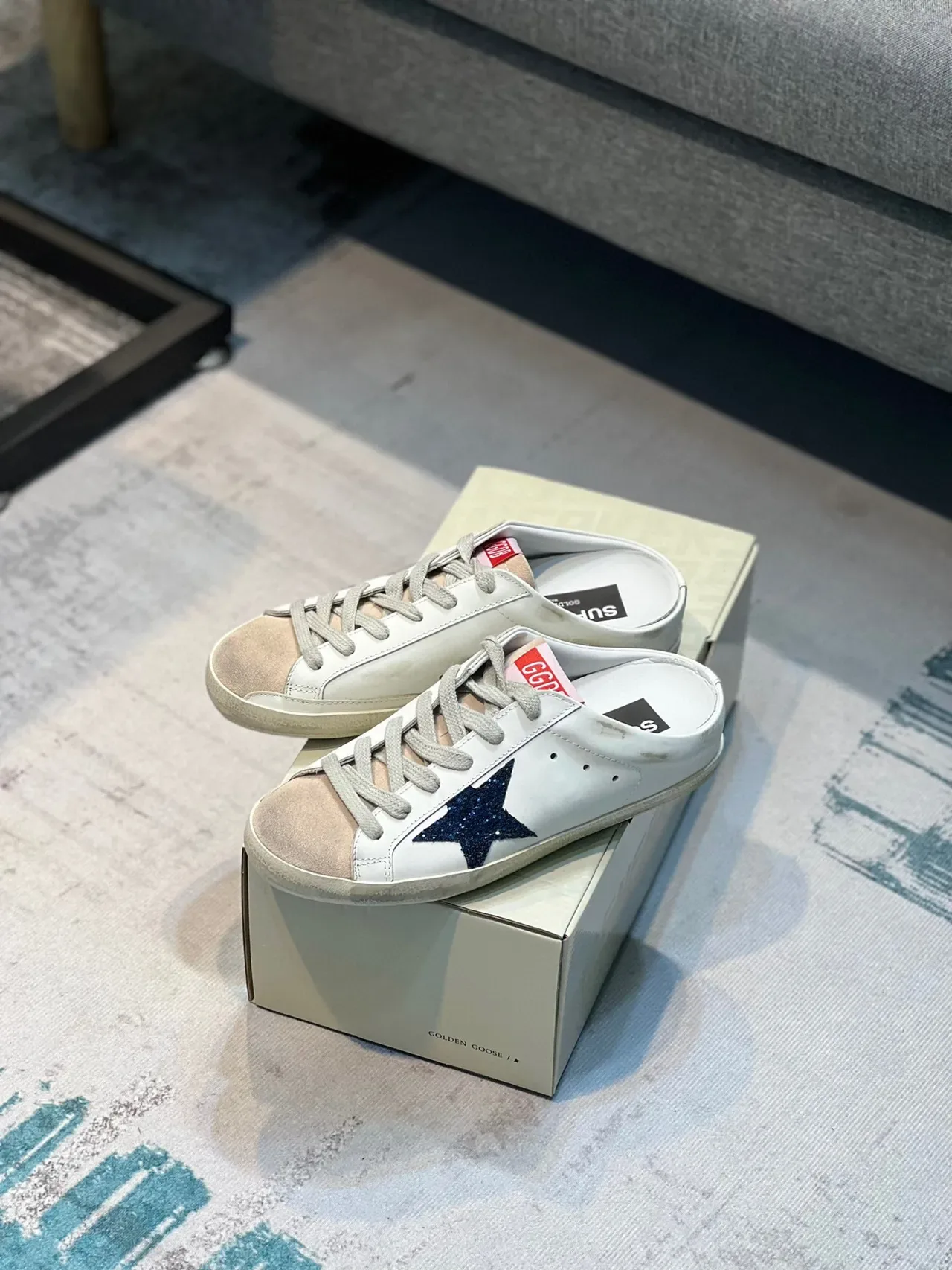 Golden Goose Super-Star Mule ডিস্ট্রেসড সাদা গ্লিটার স্টার লাইফস্টাইল স্নিকার্স 8