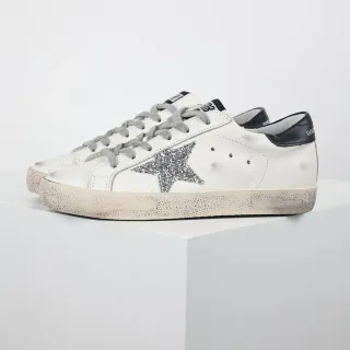 Golden Goose Superstar distressed branco glitter estrela sneakers lifestyle